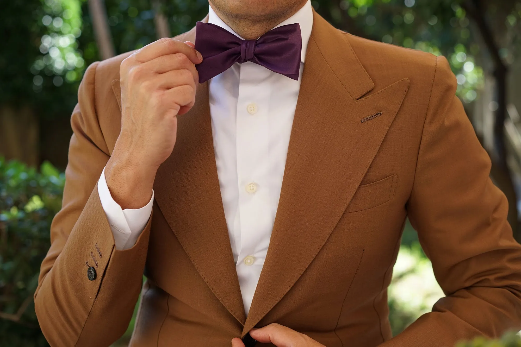 Aubergine Purple Satin Self Bow Tie