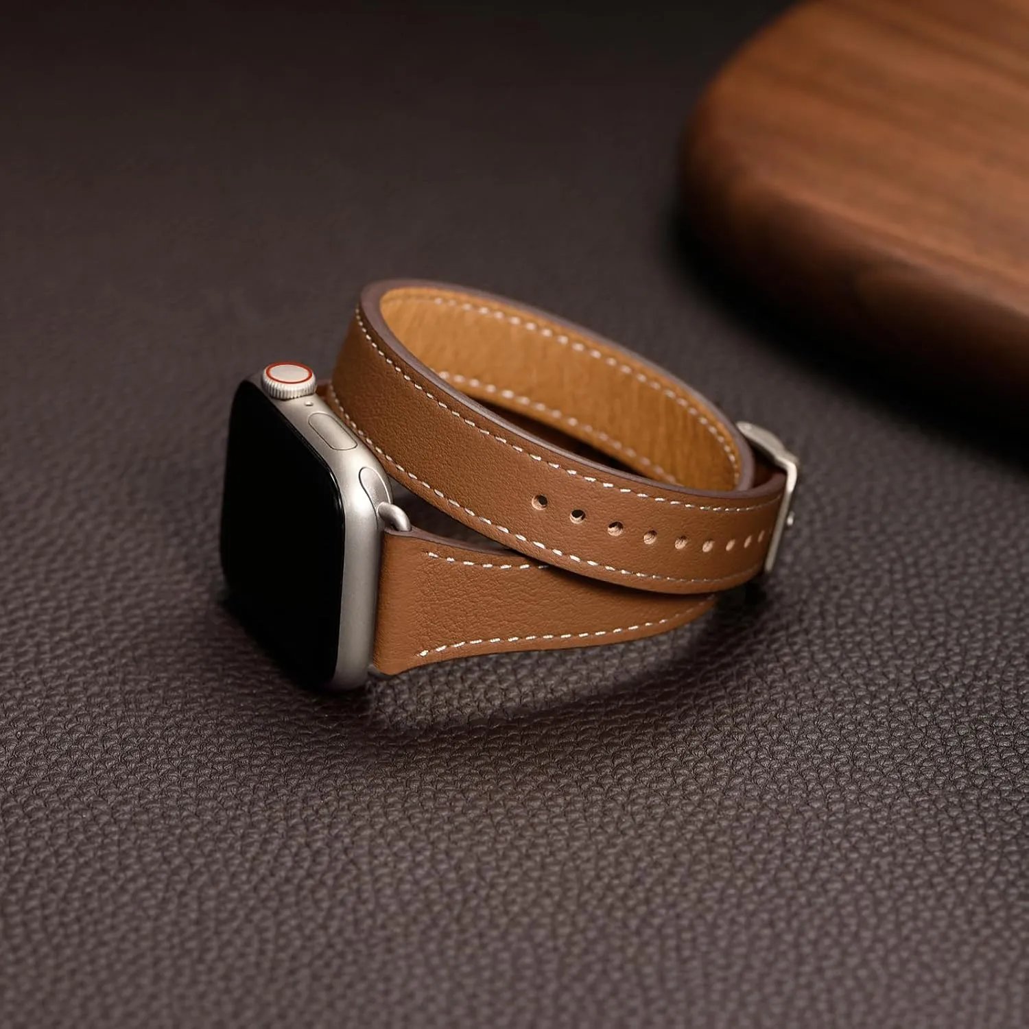 Bestig Bands Compatible with Apple Watch Band 40mm 41mm 38mm 42mm(Series 10) Women Men, Genuine Leather Double Tour Designed Slim Thin Strap for iWatch SE Series 9 8 7 6 5 4 3 2 1(Brown Starlight)