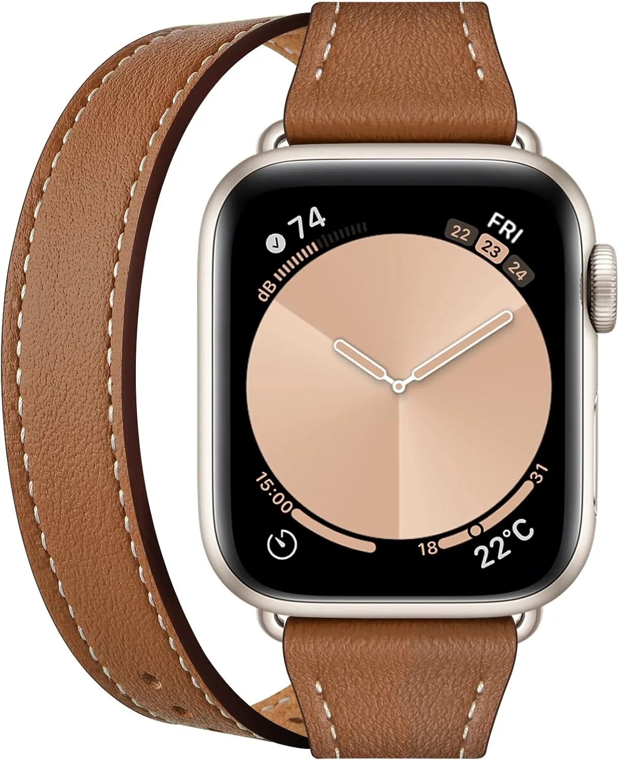 Bestig Bands Compatible with Apple Watch Band 40mm 41mm 38mm 42mm(Series 10) Women Men, Genuine Leather Double Tour Designed Slim Thin Strap for iWatch SE Series 9 8 7 6 5 4 3 2 1(Brown Starlight)