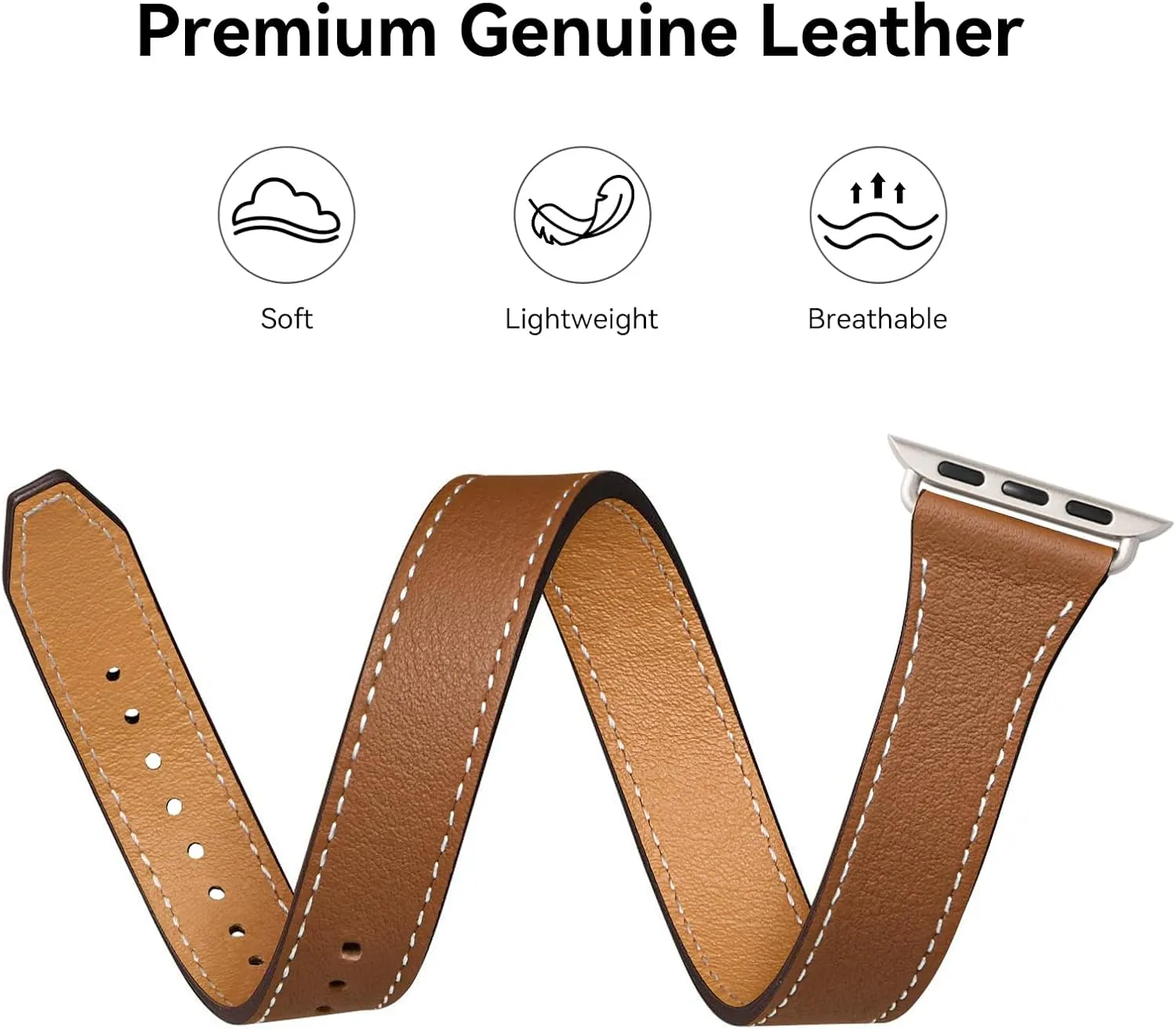 Bestig Bands Compatible with Apple Watch Band 40mm 41mm 38mm 42mm(Series 10) Women Men, Genuine Leather Double Tour Designed Slim Thin Strap for iWatch SE Series 9 8 7 6 5 4 3 2 1(Brown Starlight)