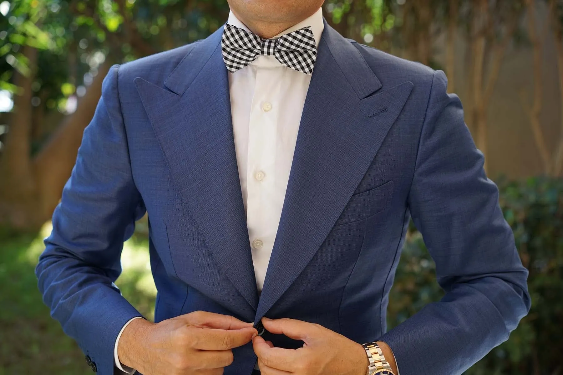 Black and White Gingham Cotton Bow Tie