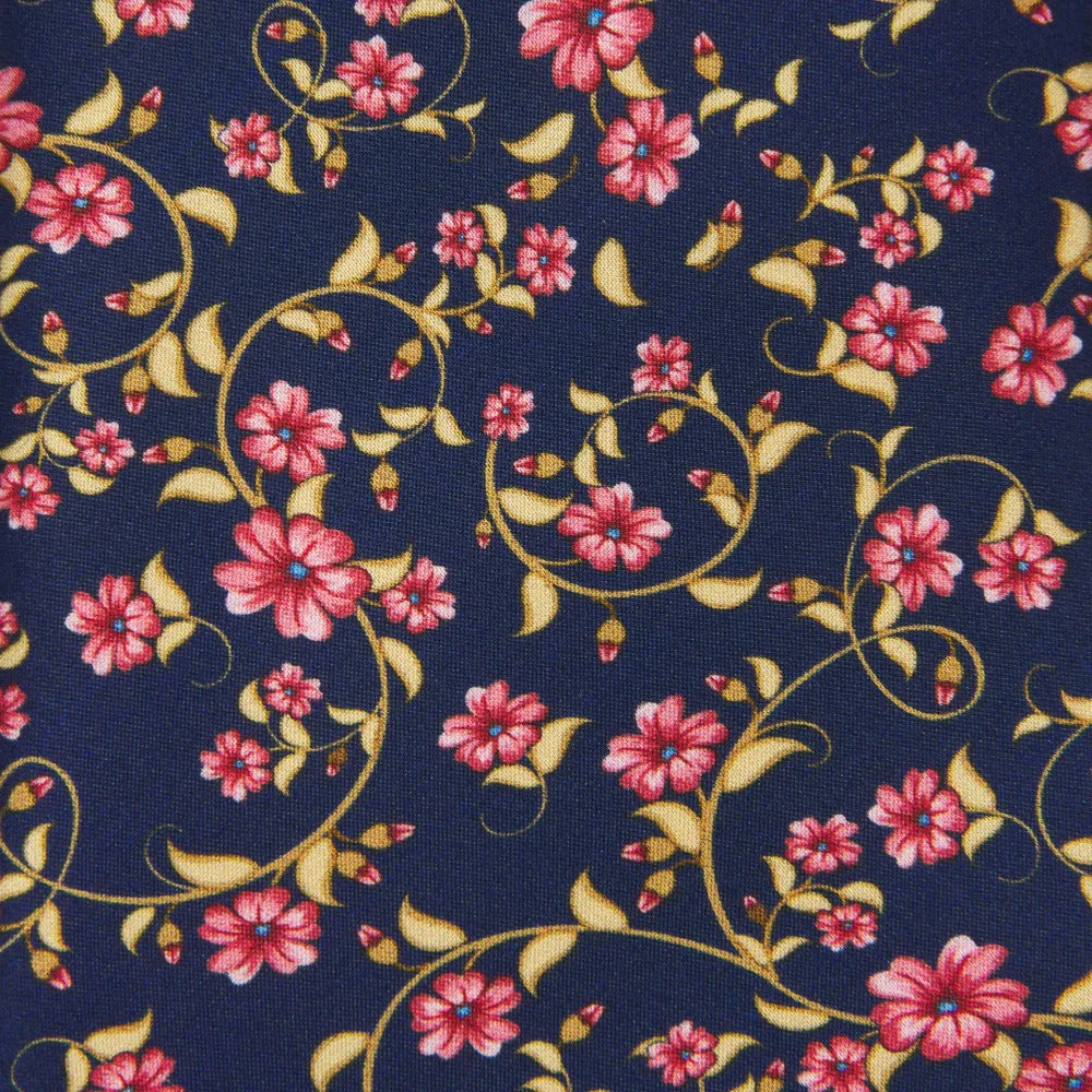 Blue and Pink Floral Art Duchesse Silk Tie