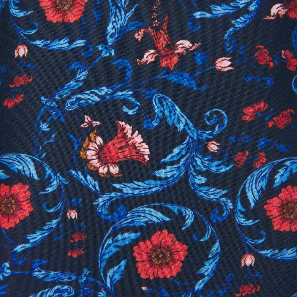 Blue and Red Ethereal Garden Duchesse Silk Tie