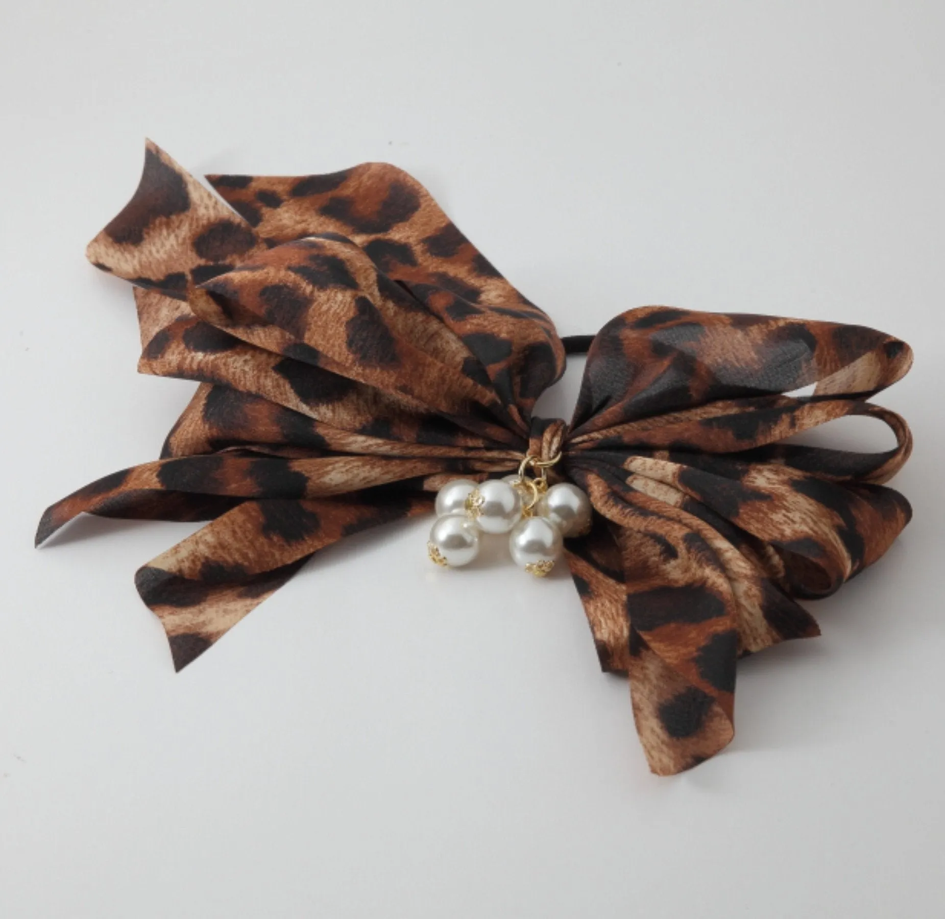 Chiffon Multi Wing Bow Pearl Ornamented Elastic Ponytail Holder Hair Elastics Women Hair Accessories