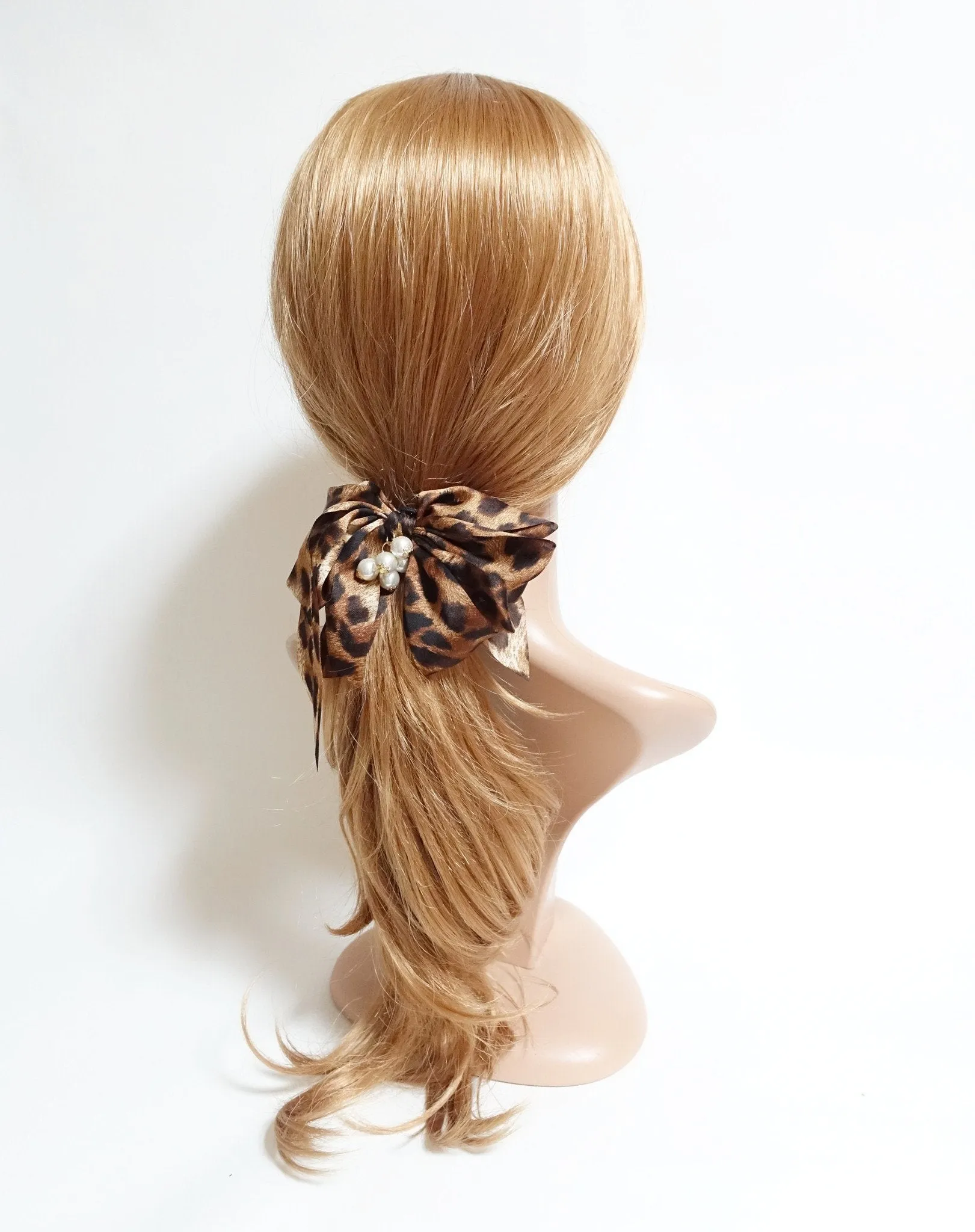 Chiffon Multi Wing Bow Pearl Ornamented Elastic Ponytail Holder Hair Elastics Women Hair Accessories