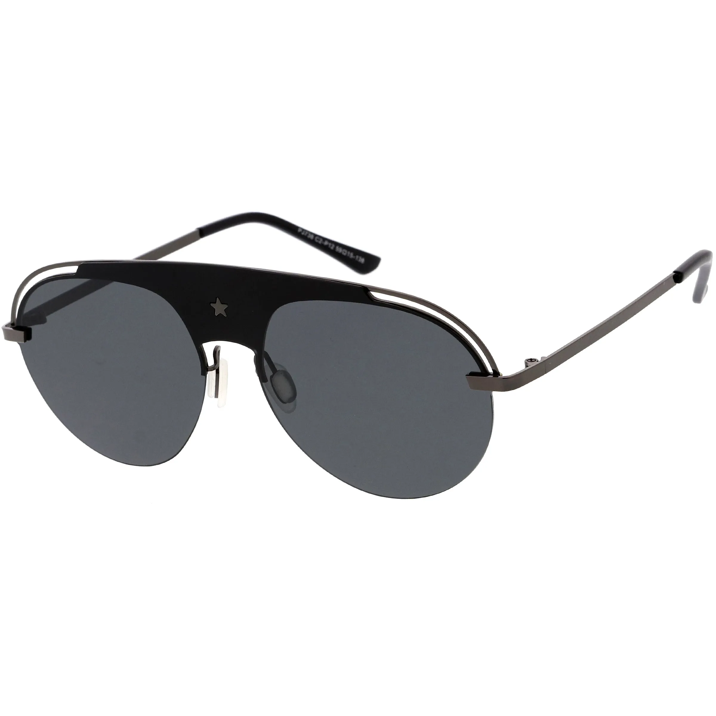 Classic Pilot Metal Brow Bar Star Detail Semi-Rimless Polarized Aviator Sunglasses D007