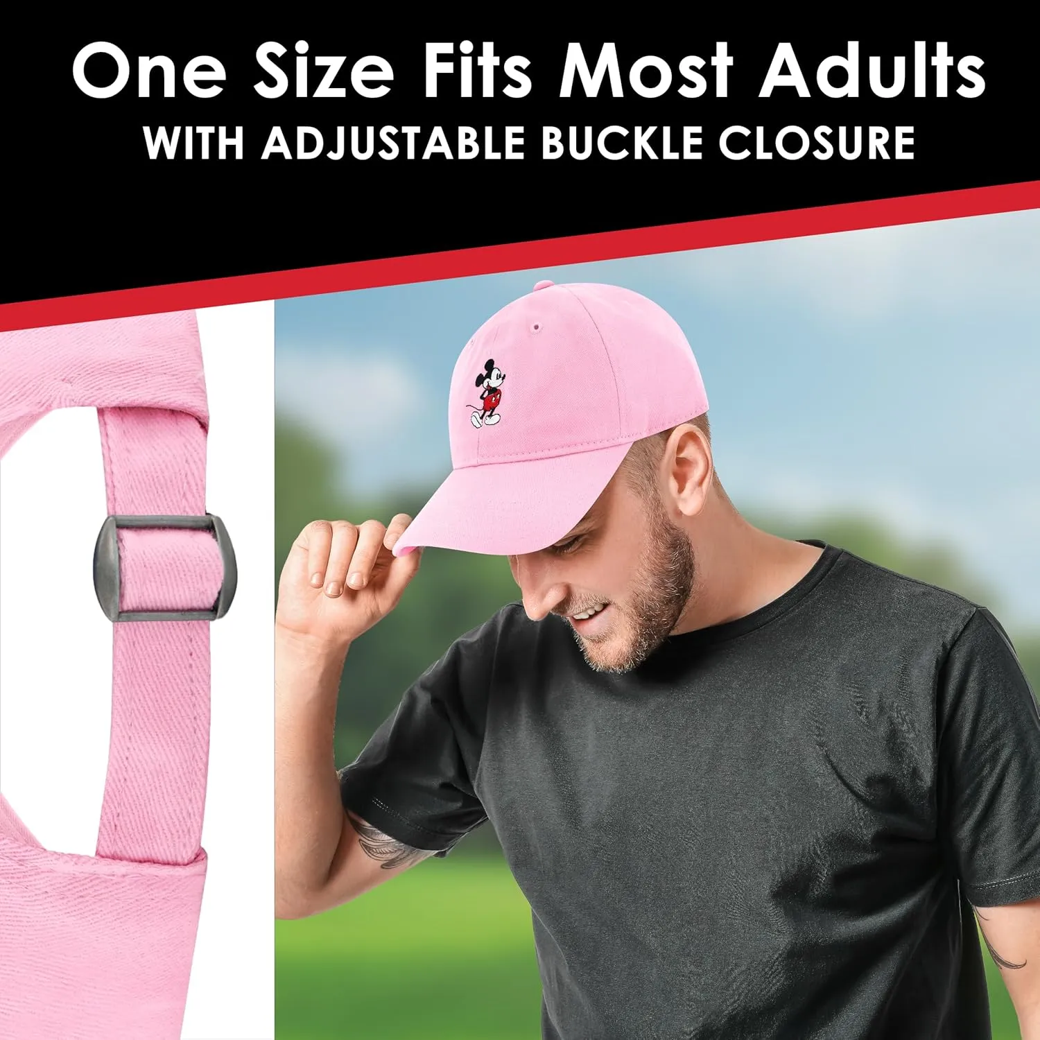 Concept One Disney Mickey Mouse Embroidered Cotton Adjustable Dad Hat with Curved Brim