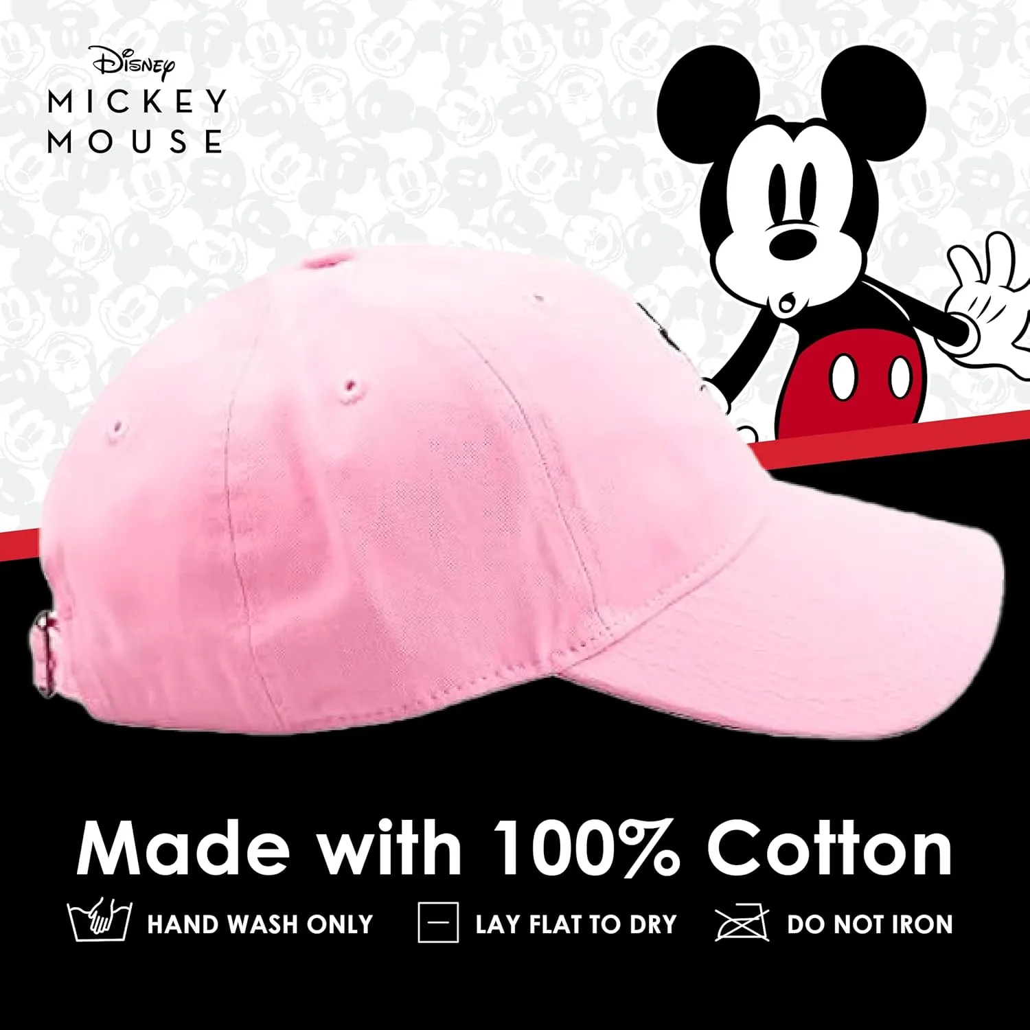 Concept One Disney Mickey Mouse Embroidered Cotton Adjustable Dad Hat with Curved Brim