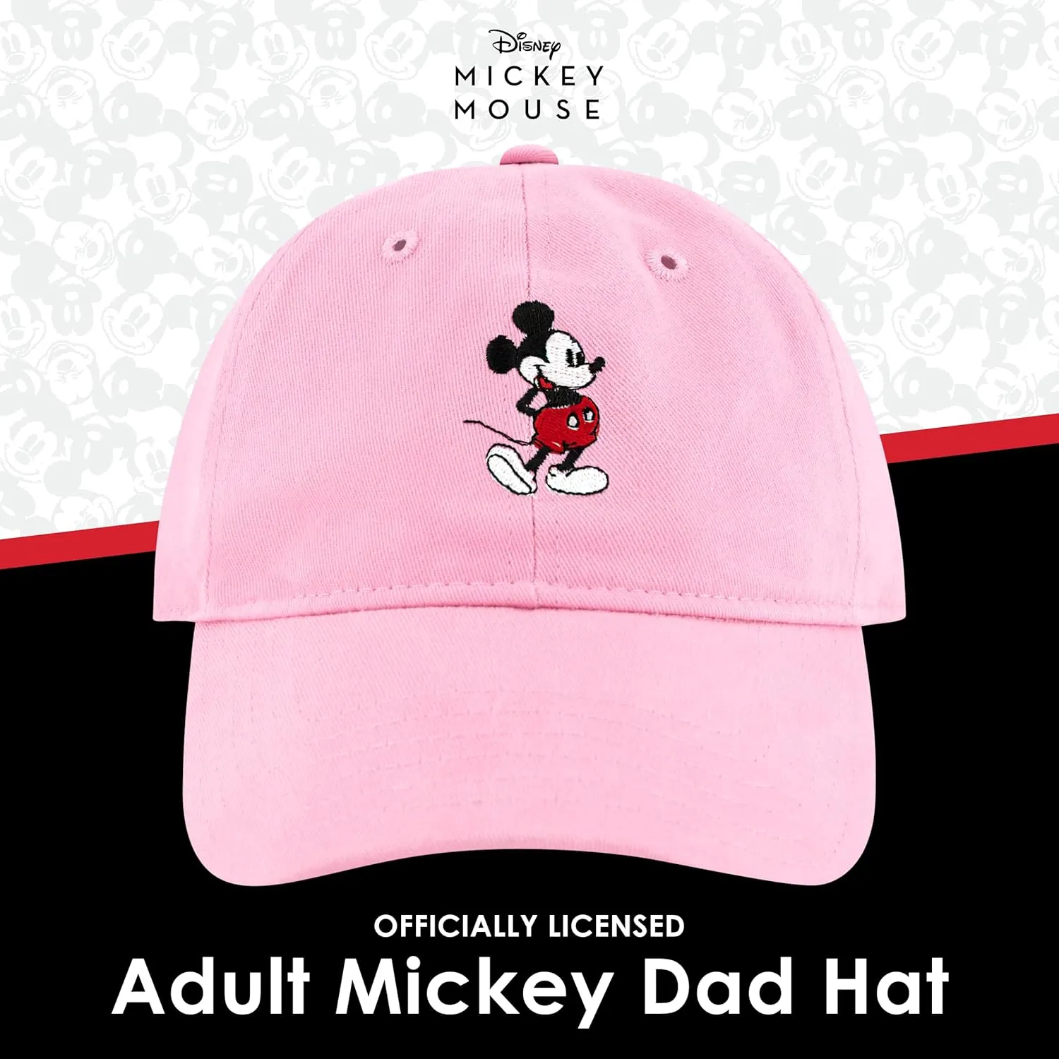 Concept One Disney Mickey Mouse Embroidered Cotton Adjustable Dad Hat with Curved Brim