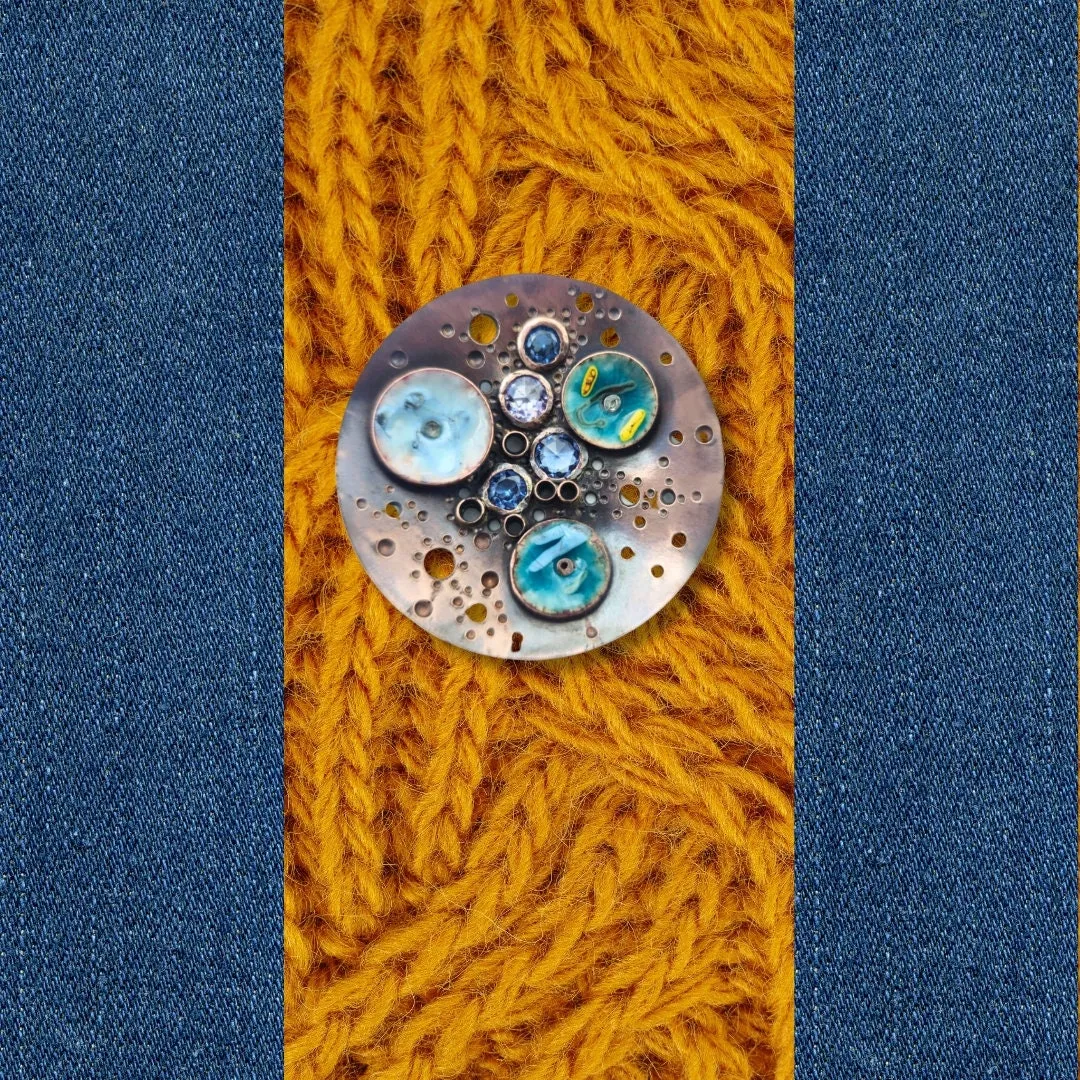 Copper Bubble Brooch – Handmade Urban Chic Design with Enamel and Healing Stones