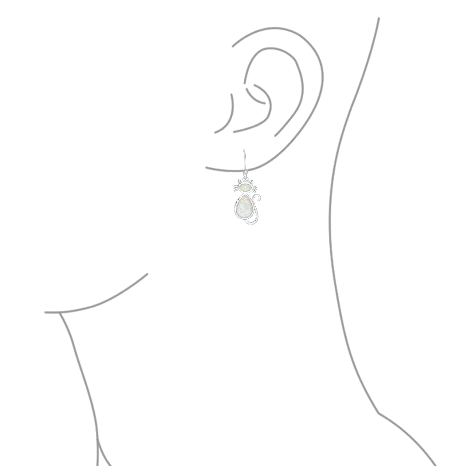 Curious Cat Dangle Gemstone Earrings in White Opal & Sterling Silver