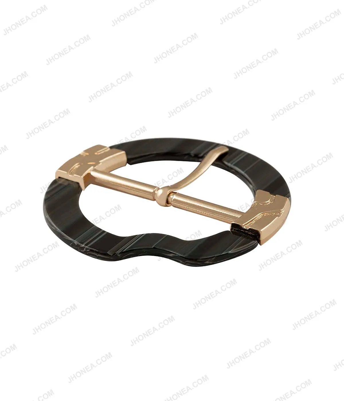 Glistening Grey Uneven Frame with Shiny Gold Center Bar Prong Buckle
