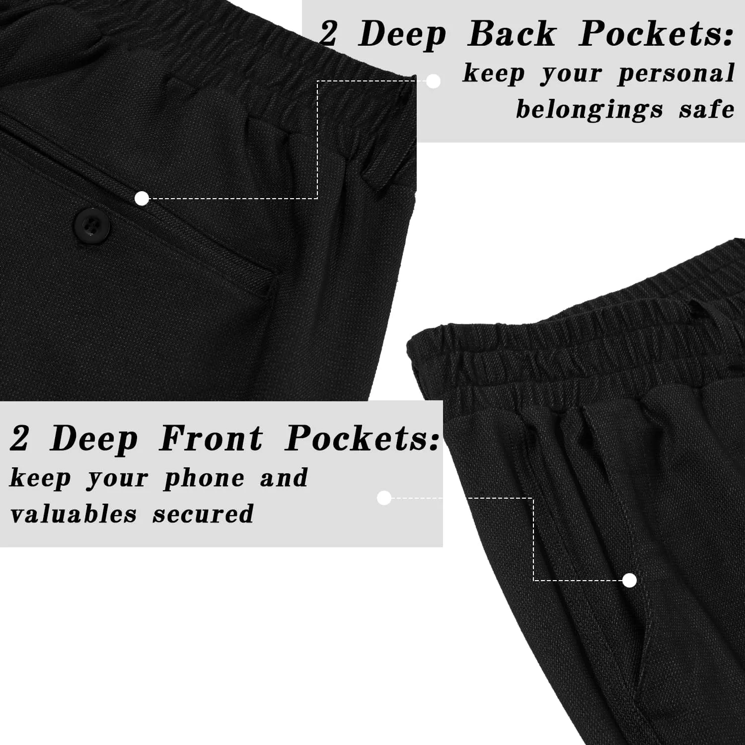 LETAOTAO Mens Big and Tall Full Elastic Waist Pants Stretch Slacks with Zipper Fly and Pockets