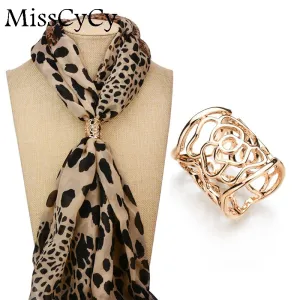 MissCyCy New Arrival Vintage Brooch Gold Colors Scarf Clip Hollow Rose Flower Brooches For Women Gift