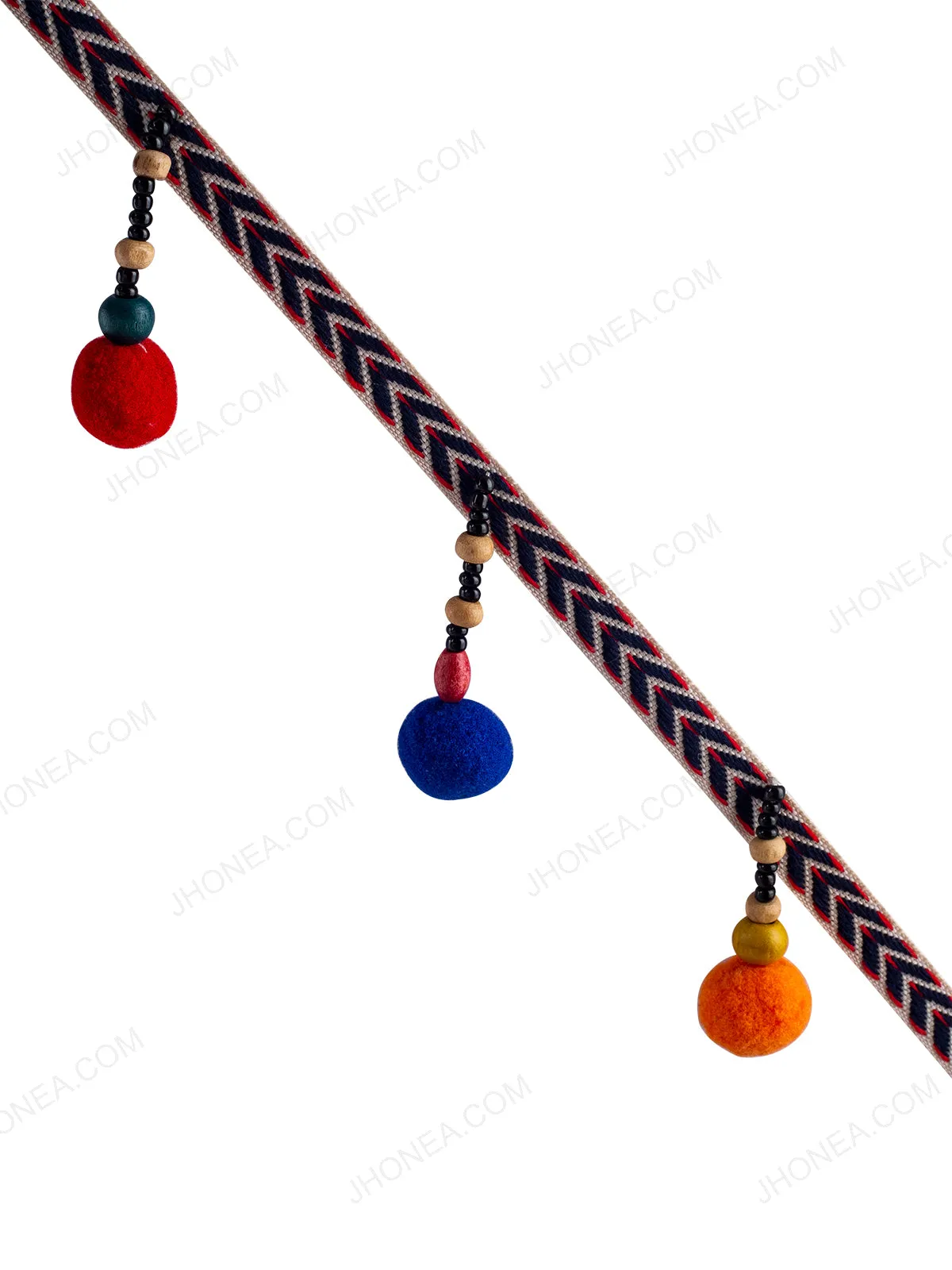 Multicolor Pom Pom Beaded Tassel Lace