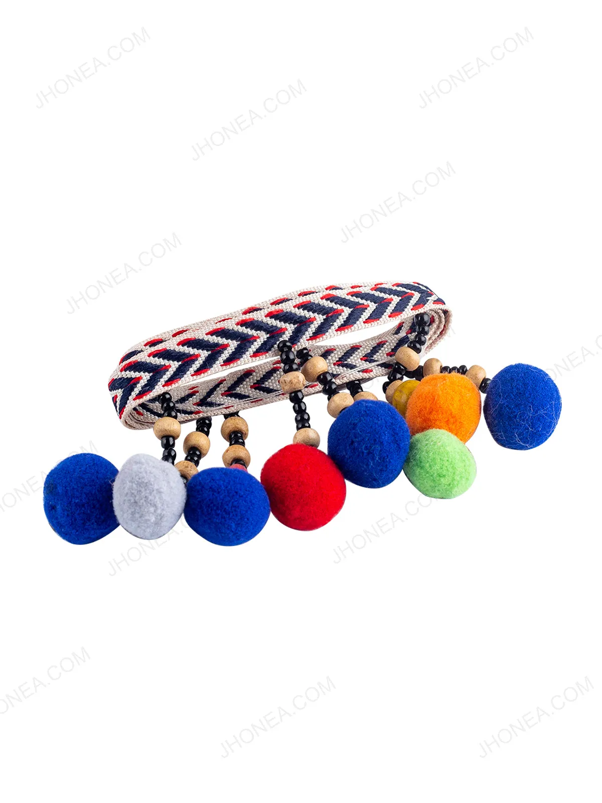 Multicolor Pom Pom Beaded Tassel Lace