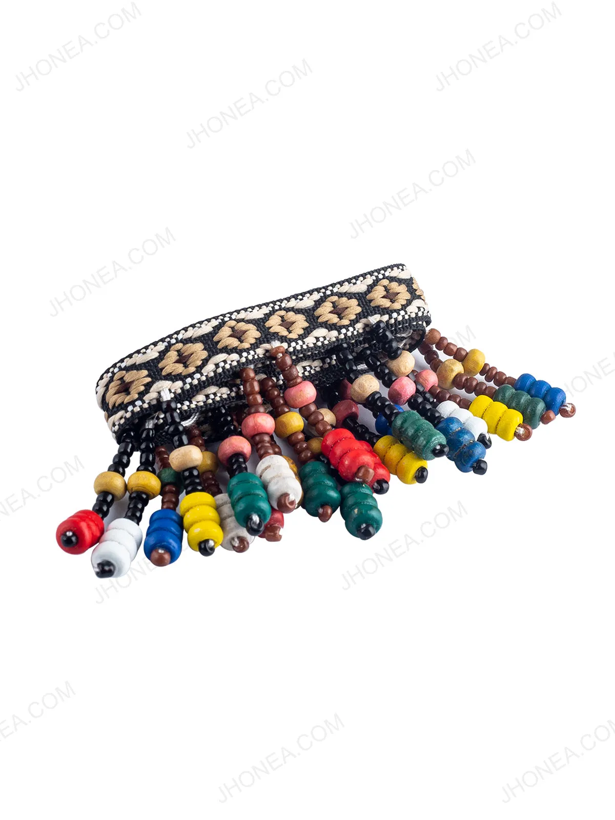 Multicolor Wooden Beaded Tassel Lace