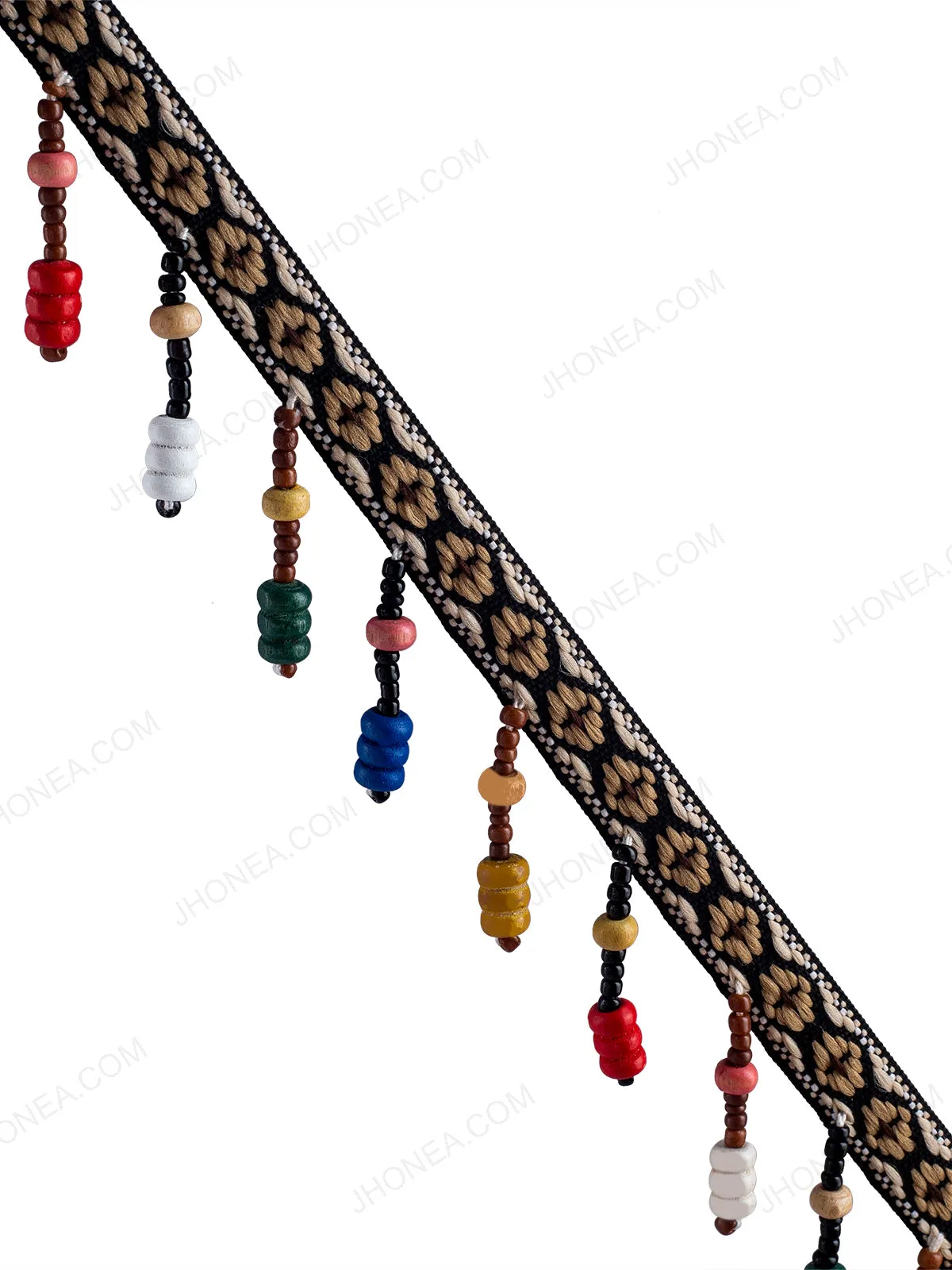 Multicolor Wooden Beaded Tassel Lace
