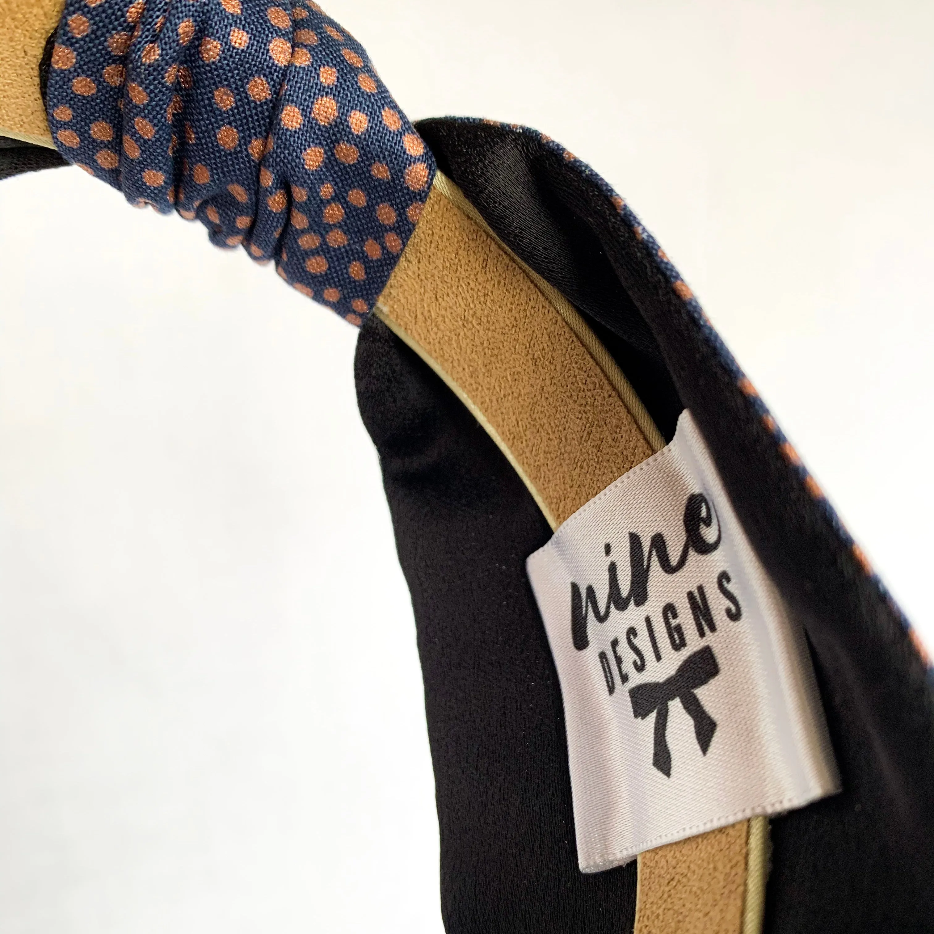 Navy Spot Satin Lined Knot Headband
