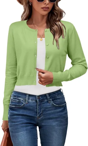Newshows Cropped Cardigan Sweaters for Women 2025 Crew Neck Button Down Open Front Knit Bolero Shrugs
