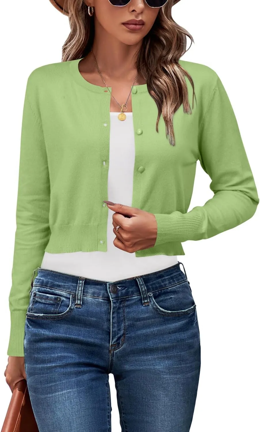 Newshows Cropped Cardigan Sweaters for Women 2025 Crew Neck Button Down Open Front Knit Bolero Shrugs