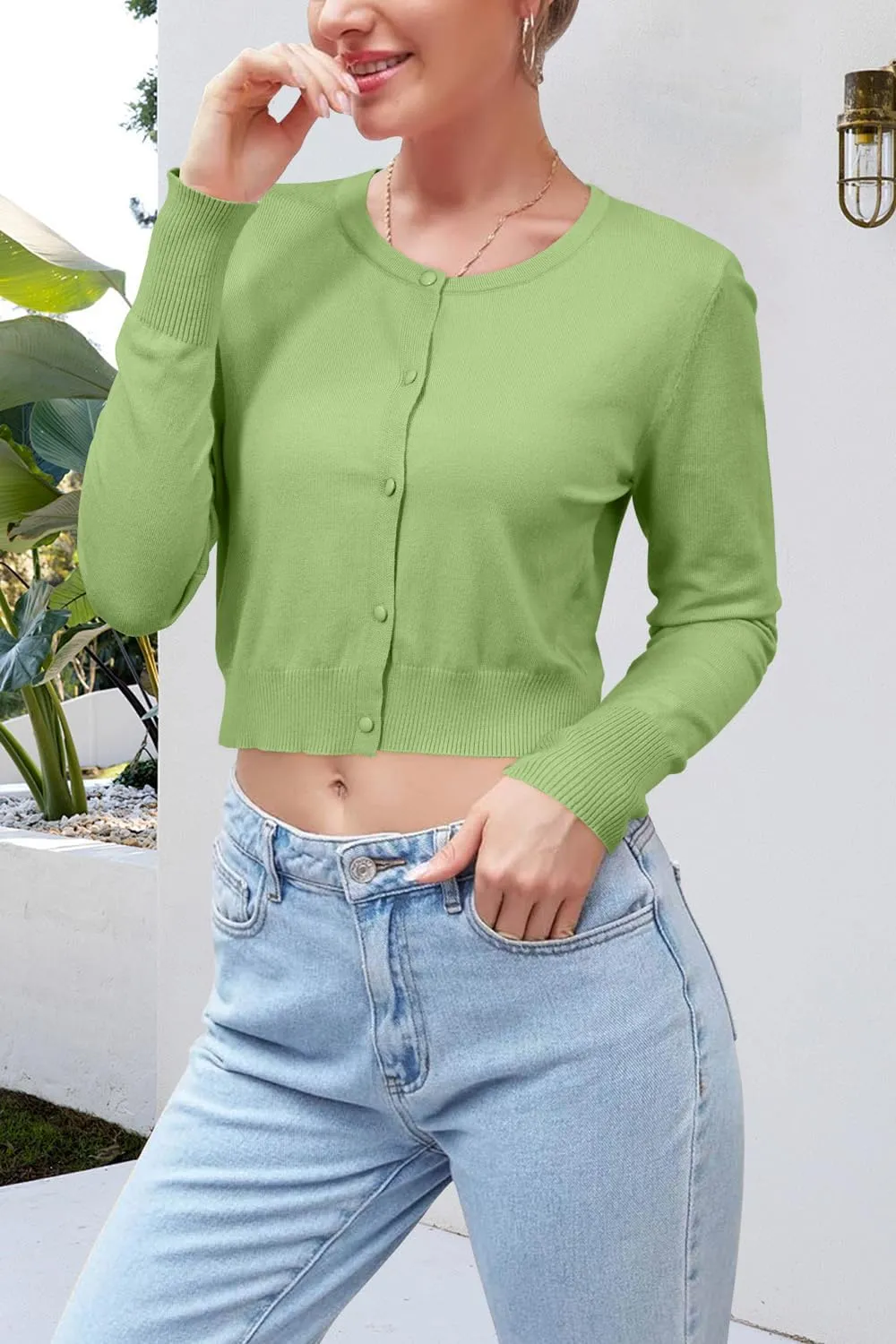 Newshows Cropped Cardigan Sweaters for Women 2025 Crew Neck Button Down Open Front Knit Bolero Shrugs