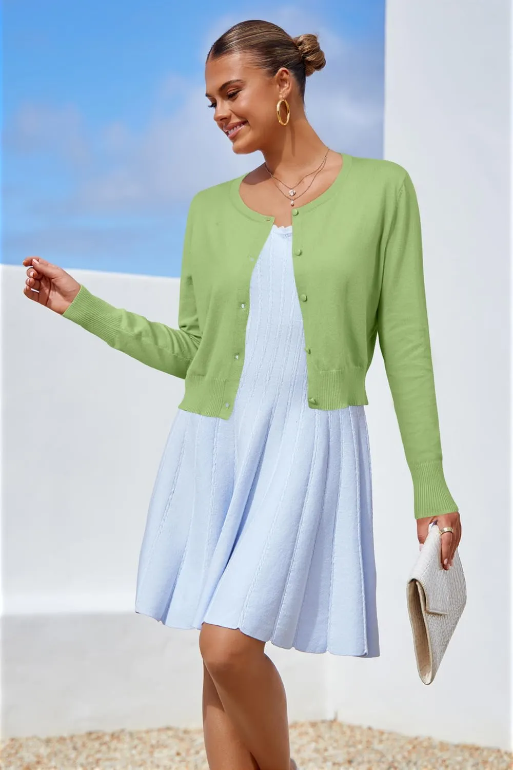 Newshows Cropped Cardigan Sweaters for Women 2025 Crew Neck Button Down Open Front Knit Bolero Shrugs