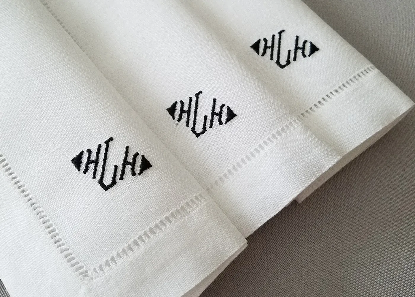 Premium White Linen Handkerchief Gift Set of 3 Monogrammed