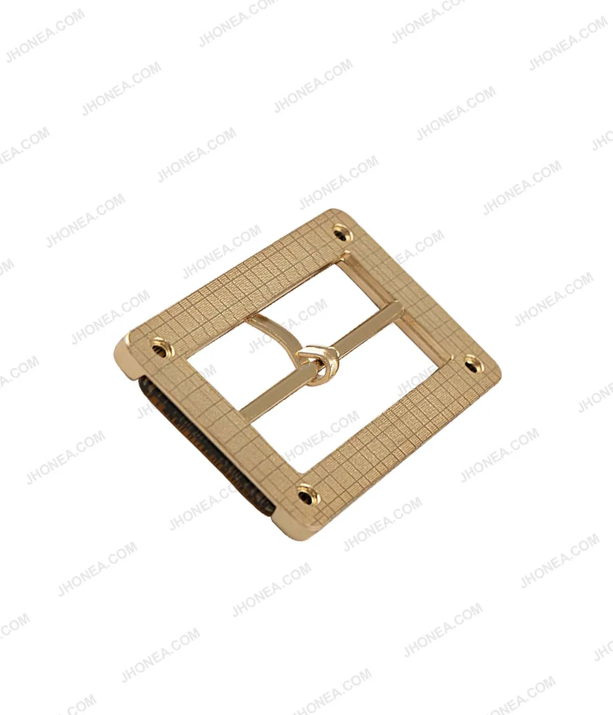 Rectangle Frame Shiny Gold with Lamination Surface Prong Belt Buckle
