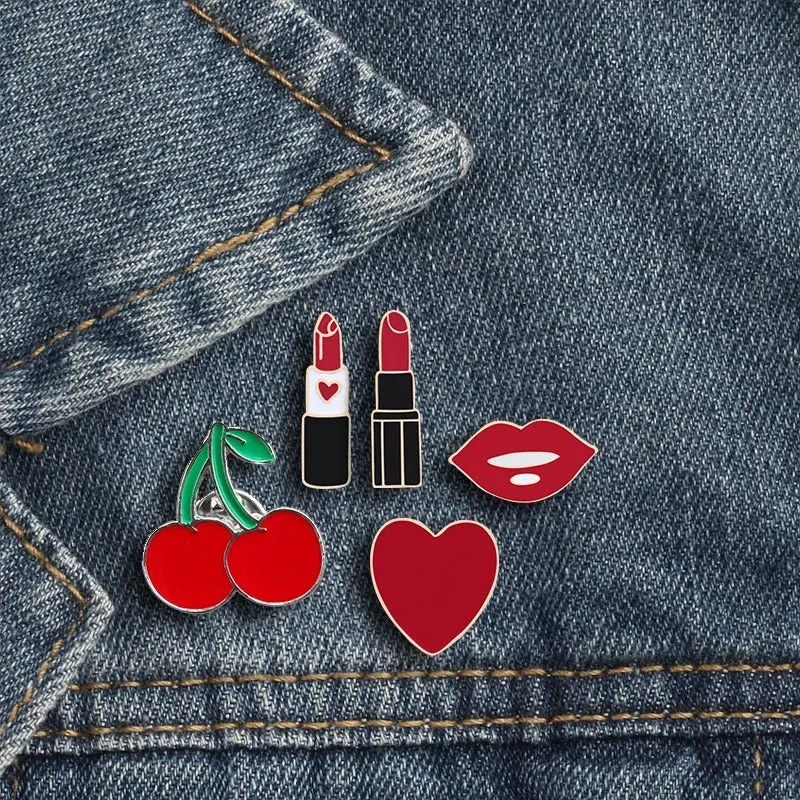 Red Lipstick Shaped Enamel Brooch Pin