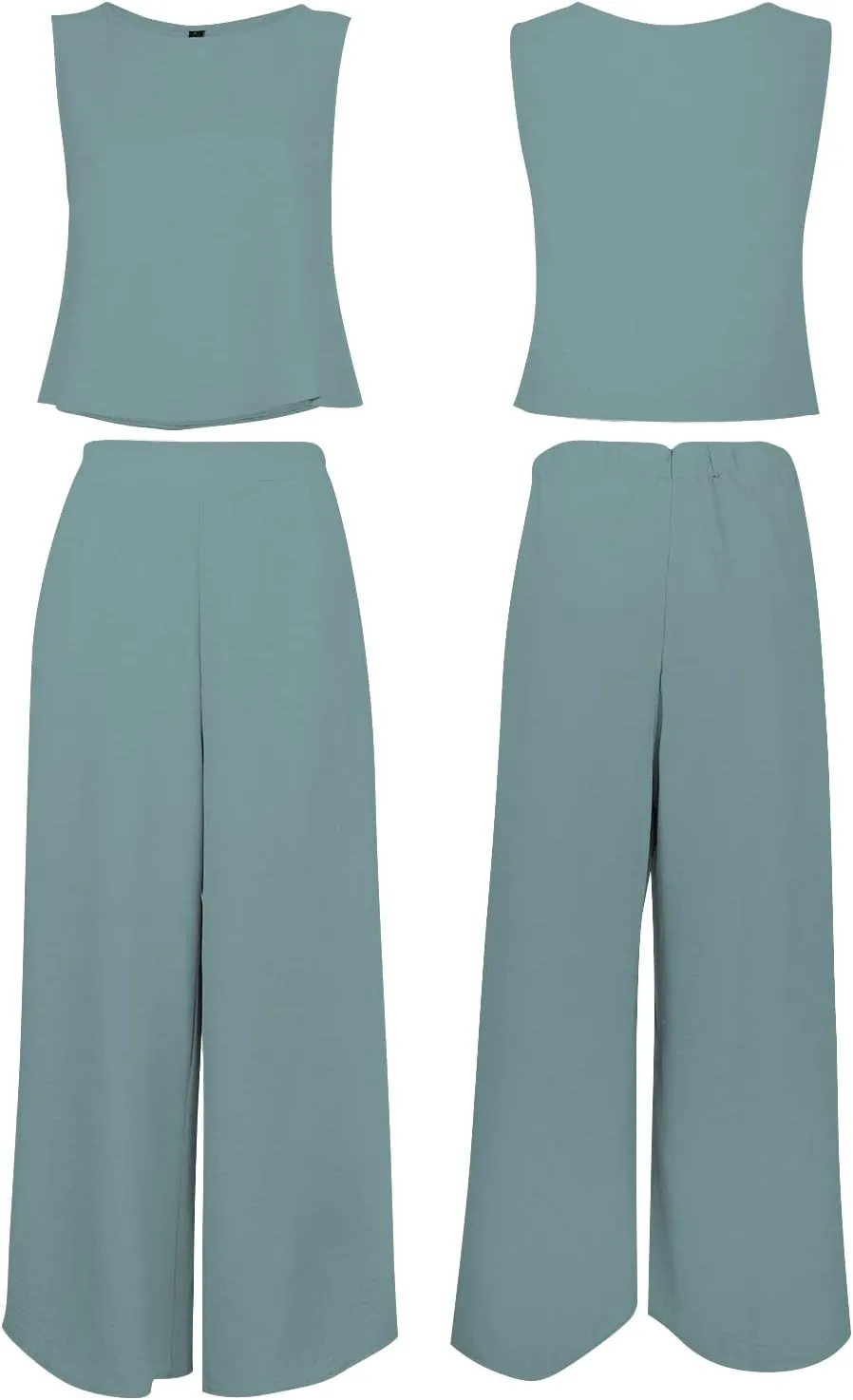 ROYLAMP Women's Summer 2 Piece Outfits Round Neck Crop Basic Top Cropped Wide Leg Pants Set Jumpsuits