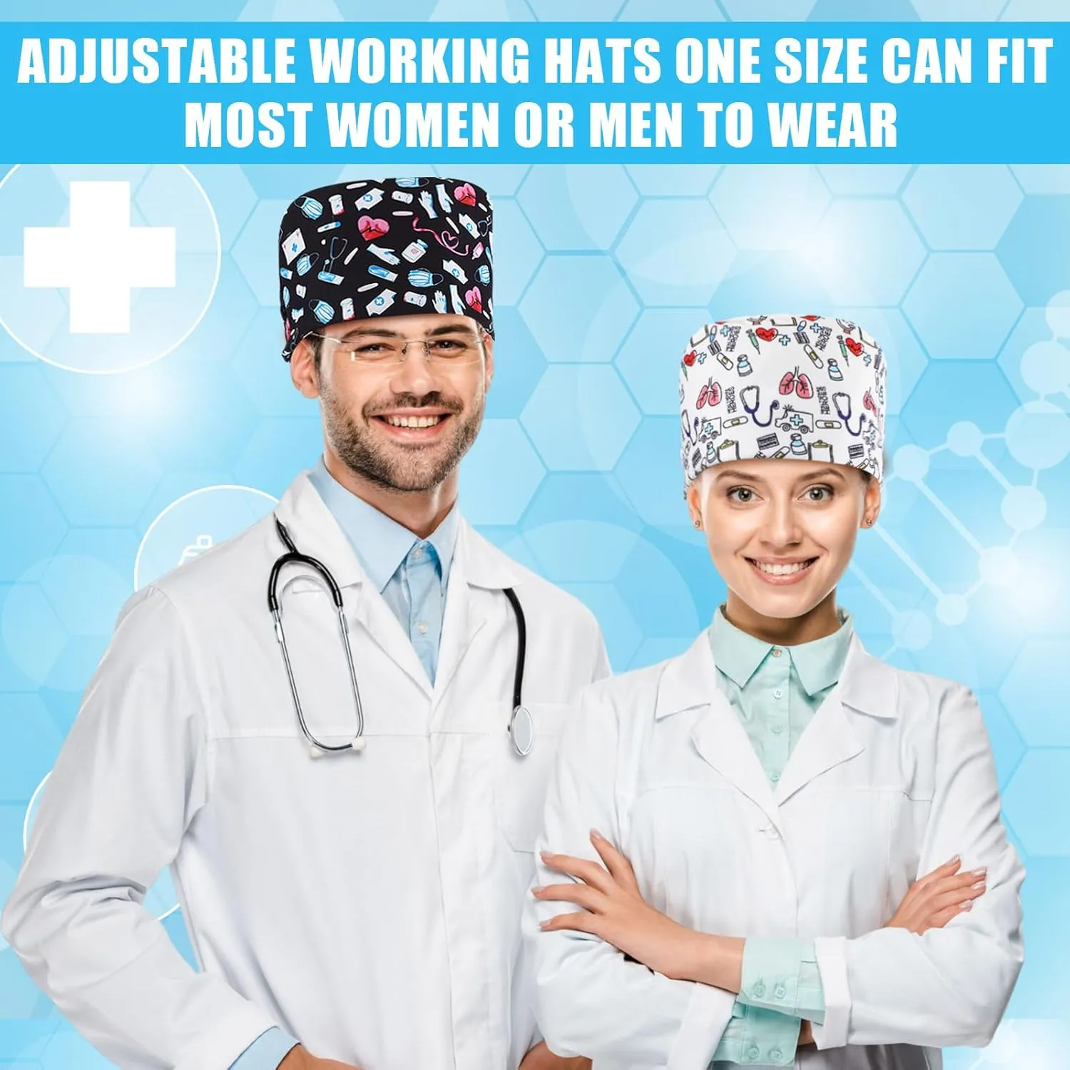 Satin Lined Scrub Caps Women Dental Nursing Hats Working Cap with Button and Sweatband Tie Back Hats