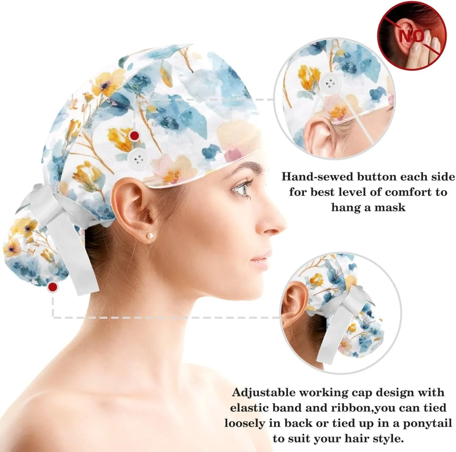 Scrub Caps Women, Ponytail Holder Surgical Cap with Hair Scrunchy