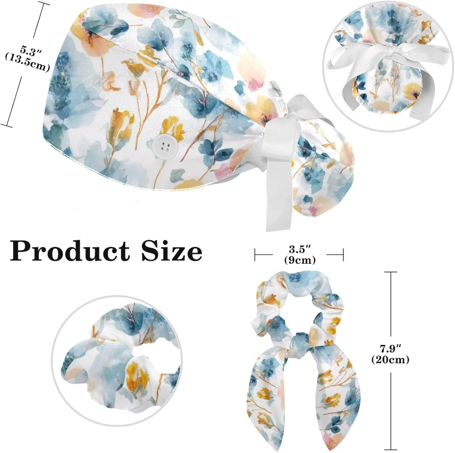 Scrub Caps Women, Ponytail Holder Surgical Cap with Hair Scrunchy