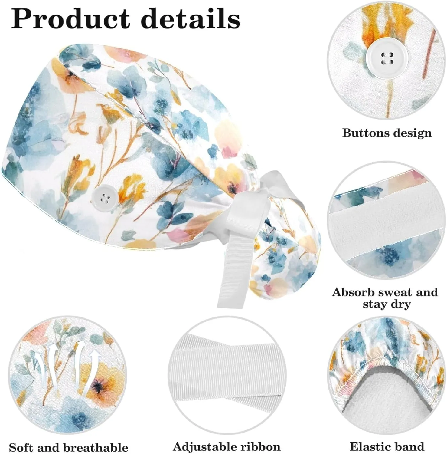 Scrub Caps Women, Ponytail Holder Surgical Cap with Hair Scrunchy
