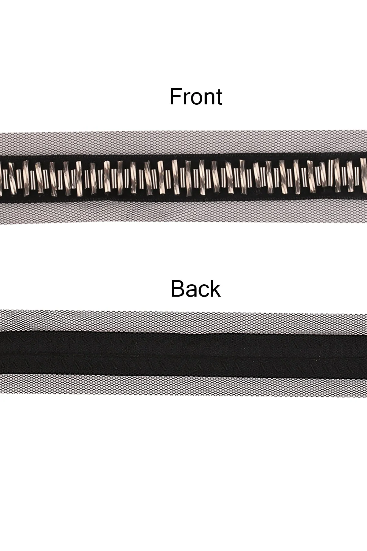 Shiny & Elegant Black & White Long Pipe Beaded Lace