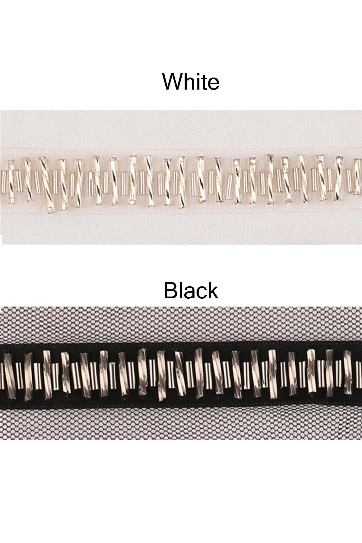 Shiny & Elegant Black & White Long Pipe Beaded Lace