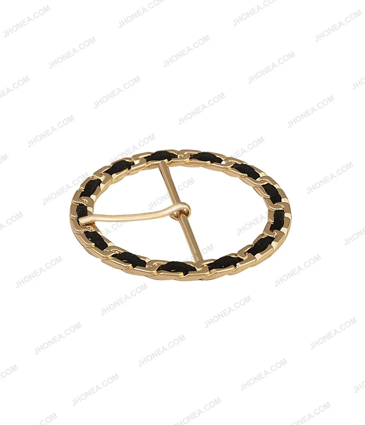 Shiny Gold with Black Velvet Lace Covered Belt Buckle