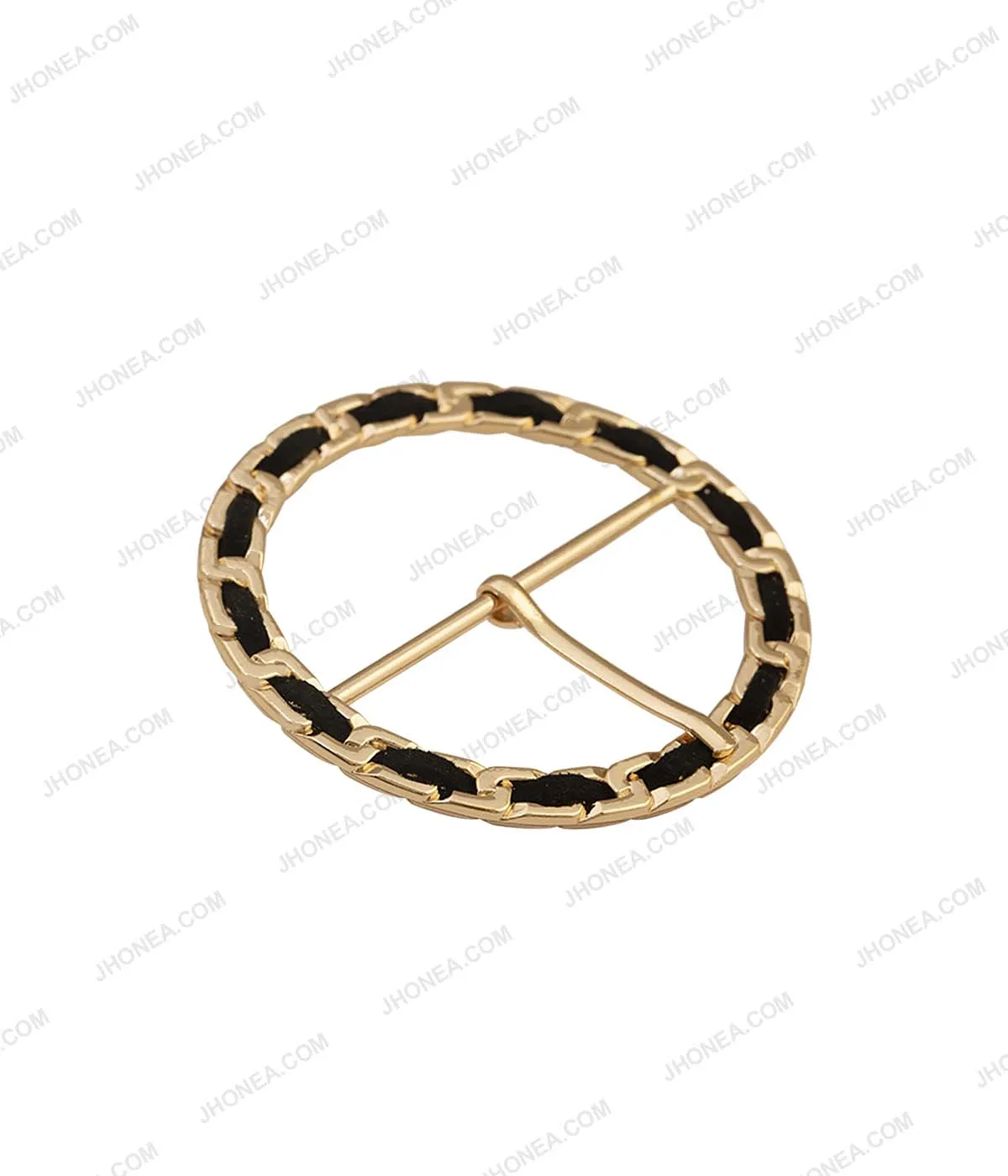 Shiny Gold with Black Velvet Lace Covered Belt Buckle