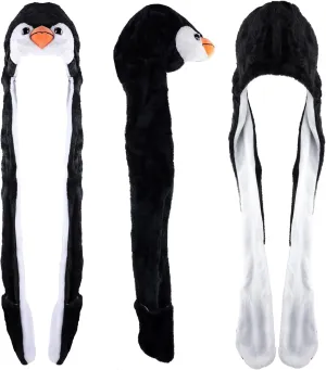 Super Z Outlet Penguin Plush Animal Winter Ski Hat Beanie Aviator Style Winter Black/White