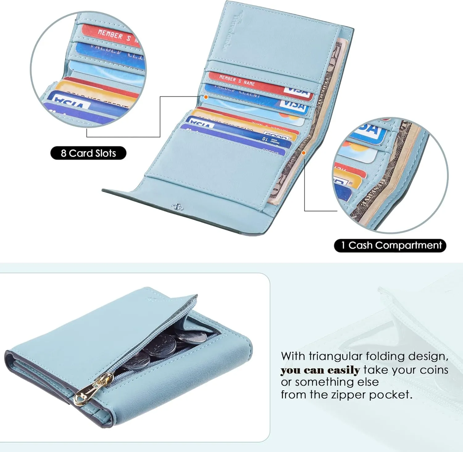 Travelambo RFID Blocking Wallet Women Small Womens Wallet Credit Card Holder Mini Compact Trifold Wallets for Women with Coin Pocket Zipper