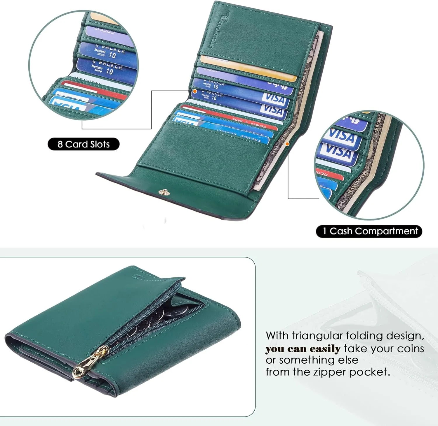 Travelambo RFID Blocking Wallet Women Small Womens Wallet Credit Card Holder Mini Compact Trifold Wallets for Women with Coin Pocket Zipper