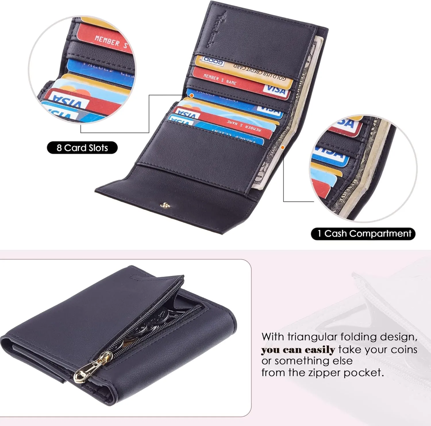 Travelambo RFID Blocking Wallet Women Small Womens Wallet Credit Card Holder Mini Compact Trifold Wallets for Women with Coin Pocket Zipper