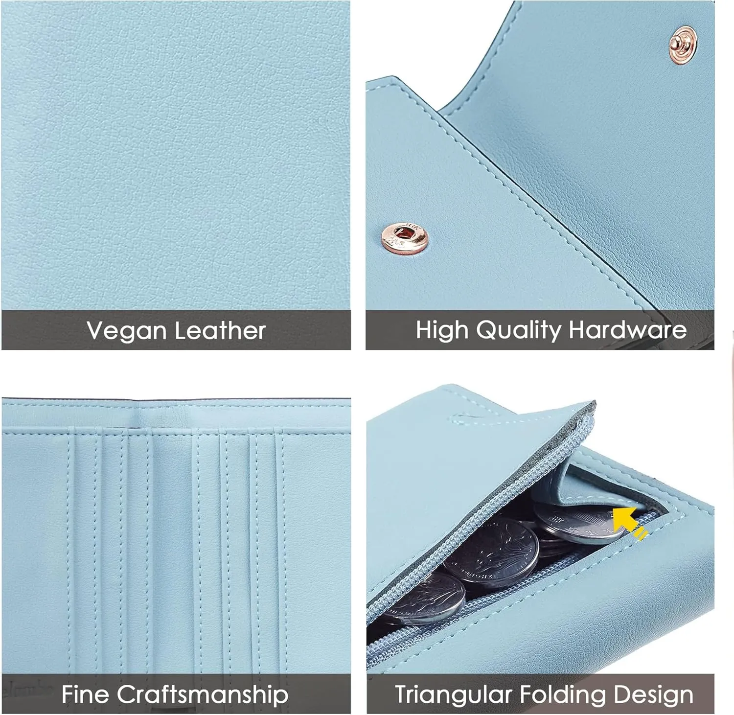 Travelambo RFID Blocking Wallet Women Small Womens Wallet Credit Card Holder Mini Compact Trifold Wallets for Women with Coin Pocket Zipper