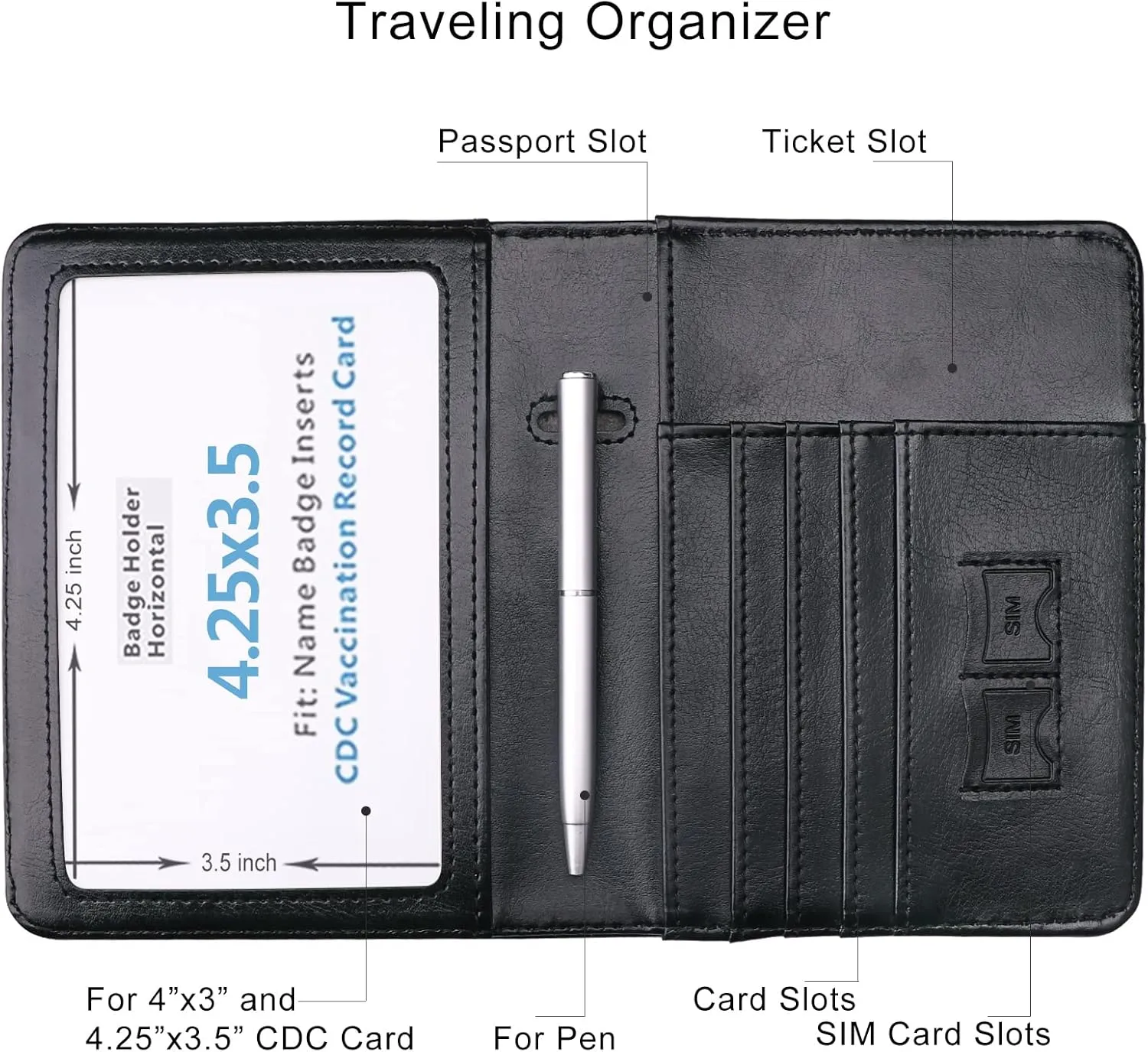 WALNEW Passport Holder Wallet, RFID Blocking Passport Cover Case PU leather Card Holder with Pen and Clear Card Slot for Women Men, Black