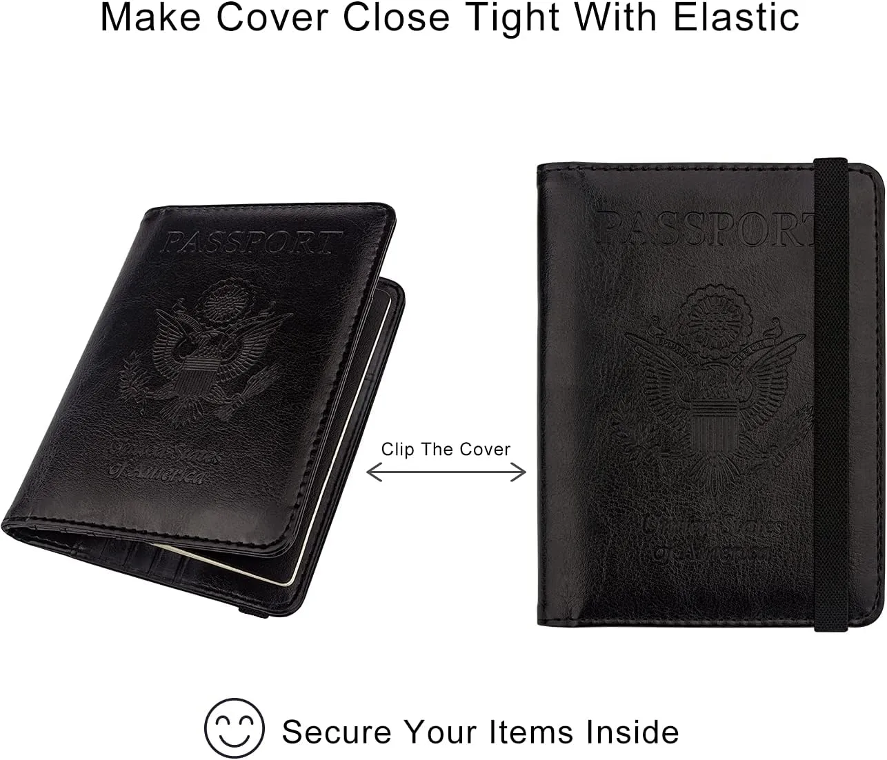 WALNEW Passport Holder Wallet, RFID Blocking Passport Cover Case PU leather Card Holder with Pen and Clear Card Slot for Women Men, Black