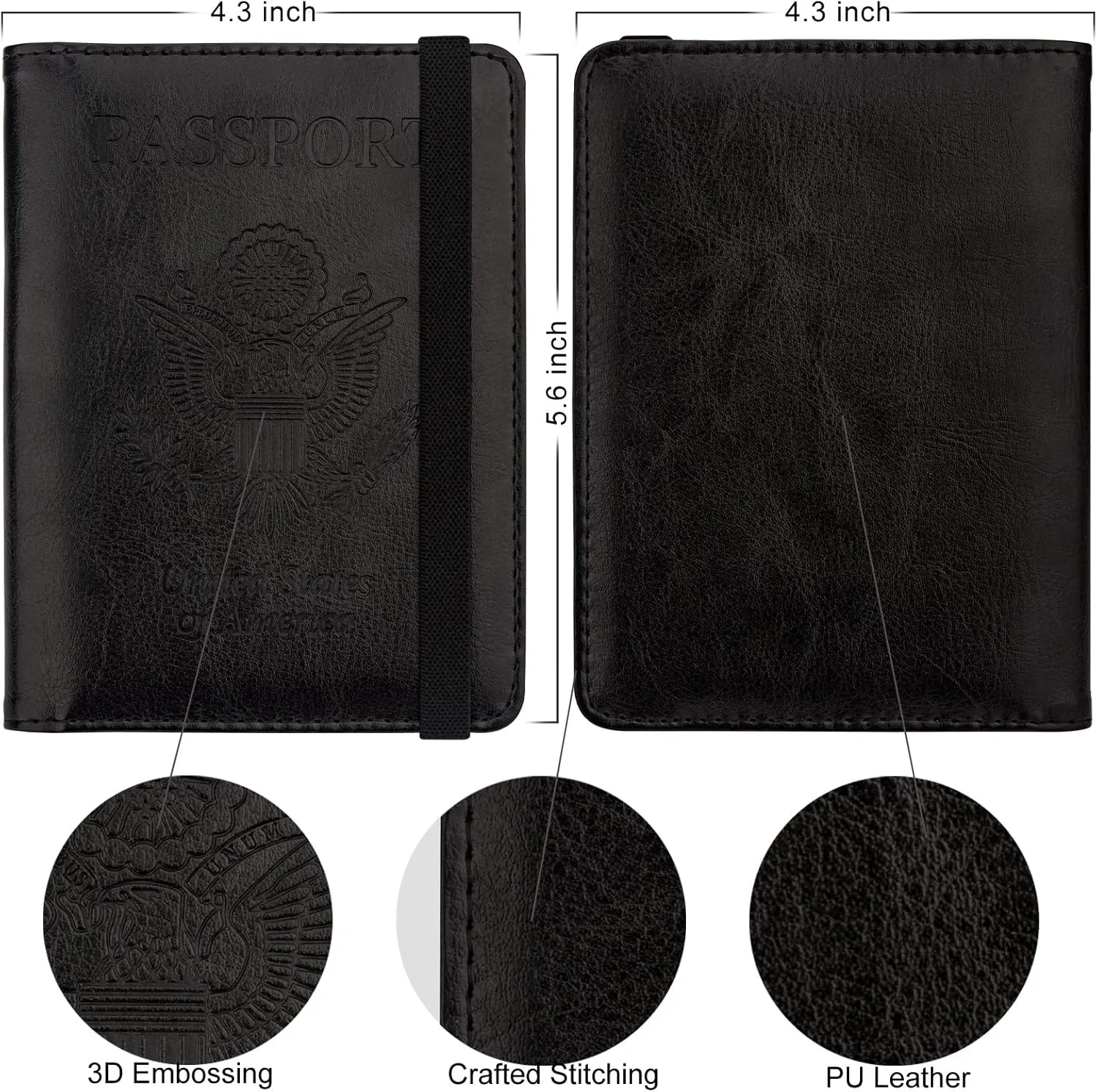 WALNEW Passport Holder Wallet, RFID Blocking Passport Cover Case PU leather Card Holder with Pen and Clear Card Slot for Women Men, Black